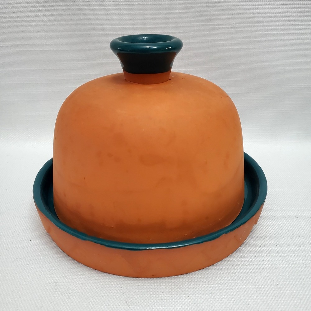Vintage ◇ Terra Cotta Garlic Baker Roaster‎ ◇ Green And Brown ◇ Mexican Fiesta